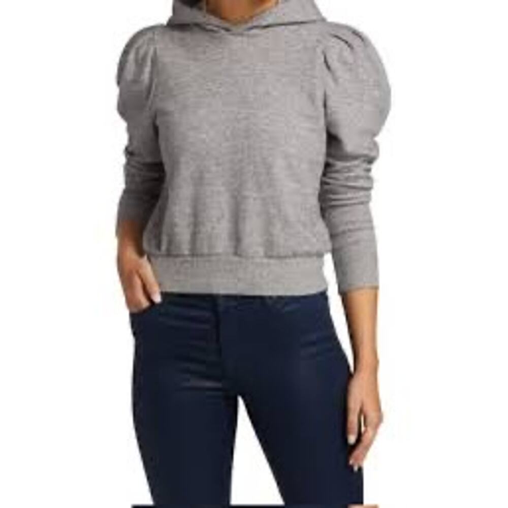 AG Jeans Walker Puff Sleeve Hoodie Heathered Gray Feminine Elevated Casual Soft